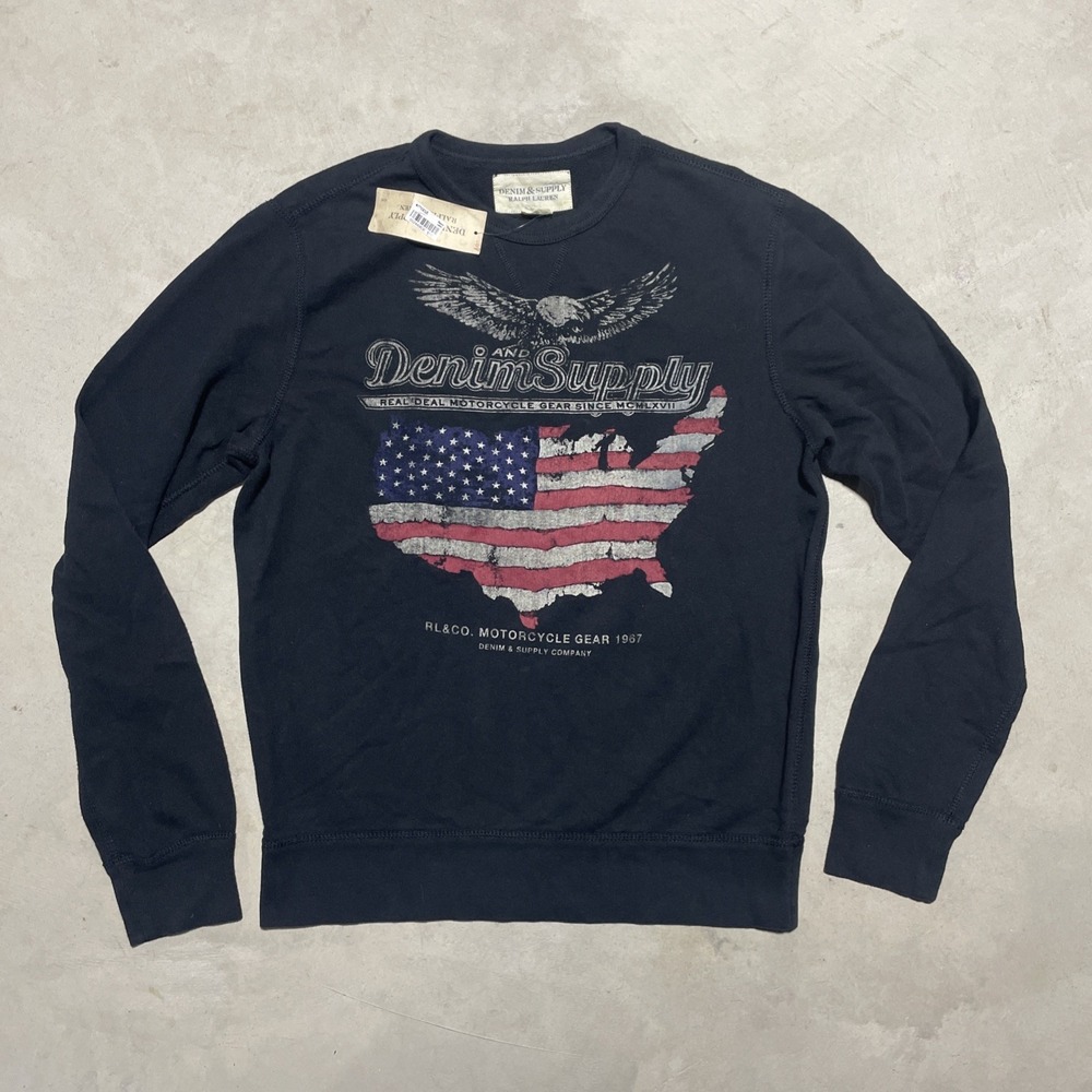 Ralph Lauren Denim & Supply Sweatshirt US Flag Eagle Motorcycle Gear 1967 SZ M